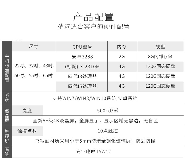 觸摸查詢一體機產(chǎn)品配置